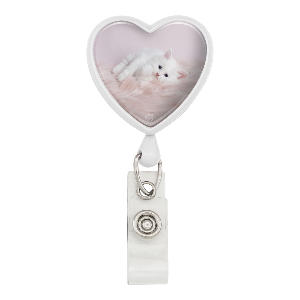 Manx Kitten Cat Red Valentines Heart Lanyard Reel Badge ID Card Holder 