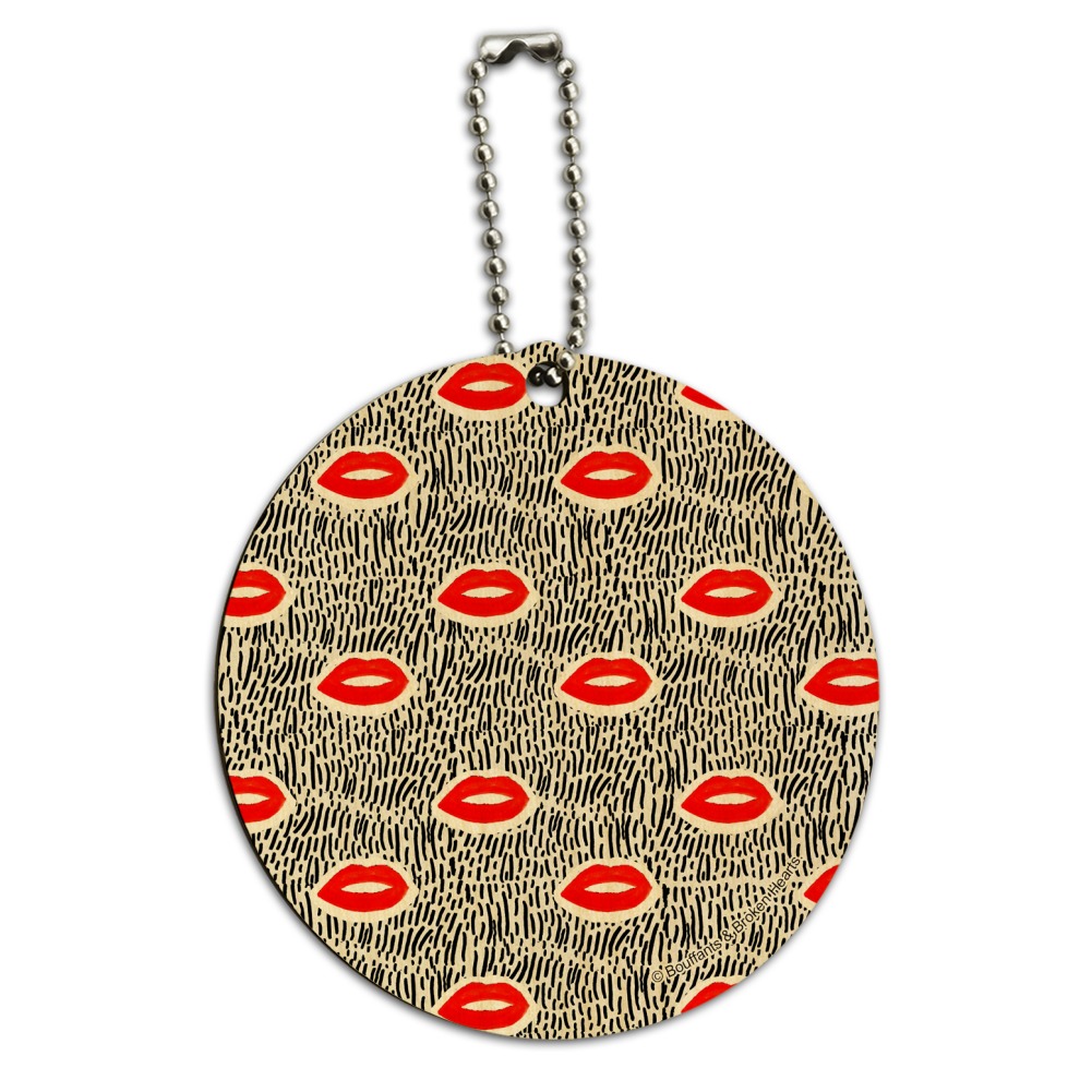 Bold Lips Round Wood Luggage Card Suitcase Carry-On ID Tag