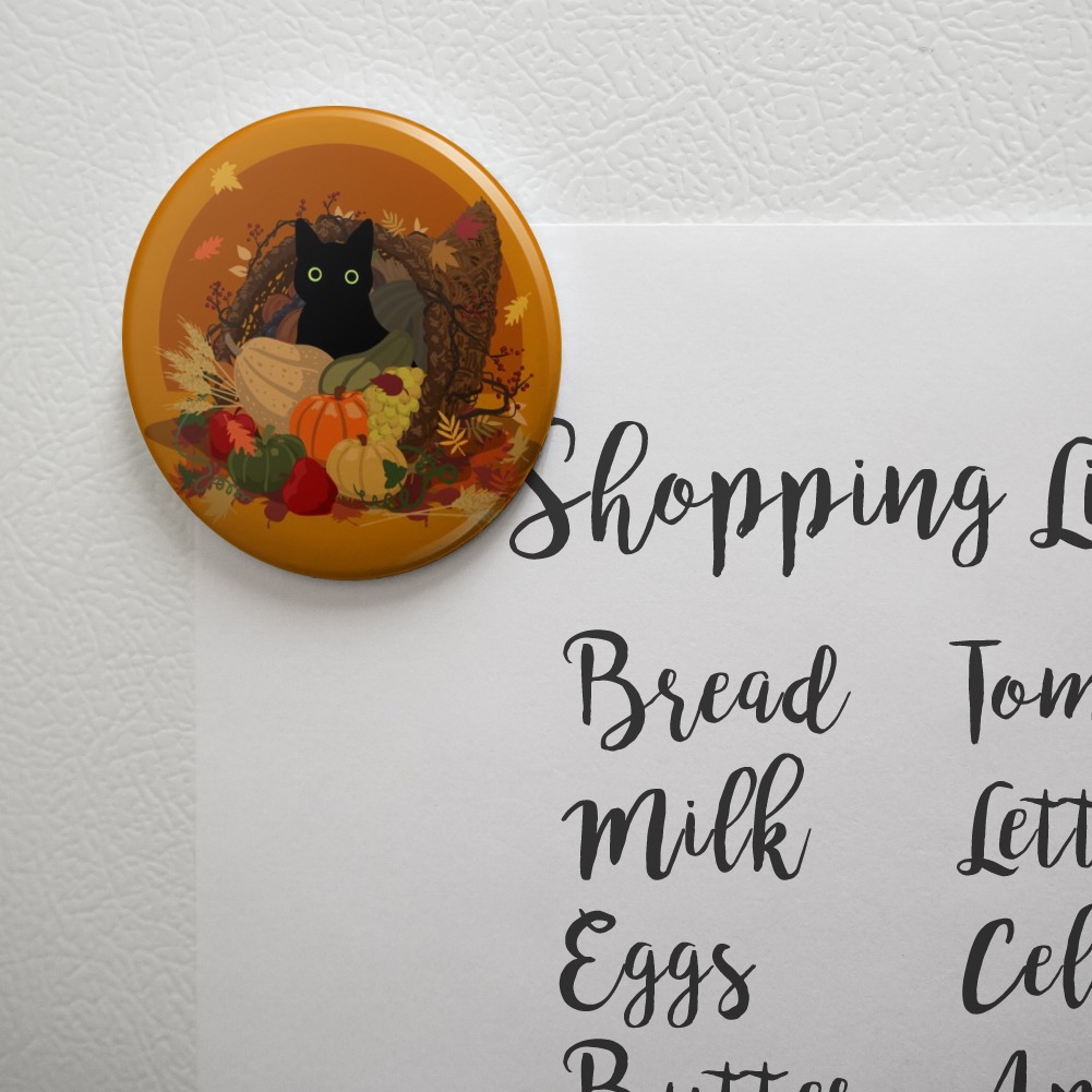 Thanksgiving Black Cat Cornucopia Pinback Button Pin Badge 