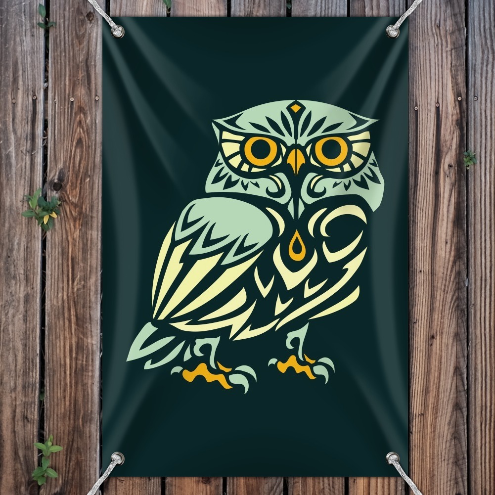 Wise White Tribal Owl Garden Yard Flag 