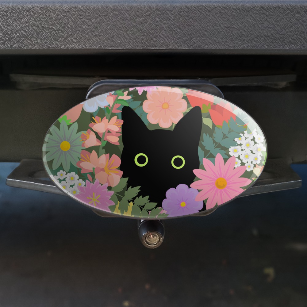 Graphics and More Black Cat Hiding in Christmas Tree Oval Tow Trailer Hitch Cover Plug Insert 