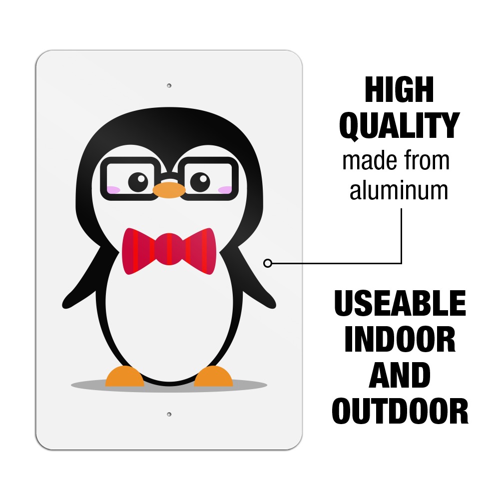 Cartoon Penguin with Bow Tie and Glasses Home Business Office Sign 