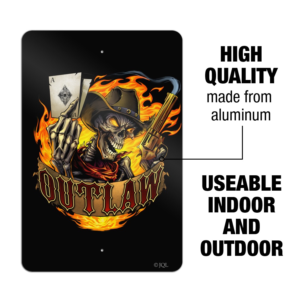 Outlaw Skeleton Card Player Cowboy Western Home Business Office Sign 