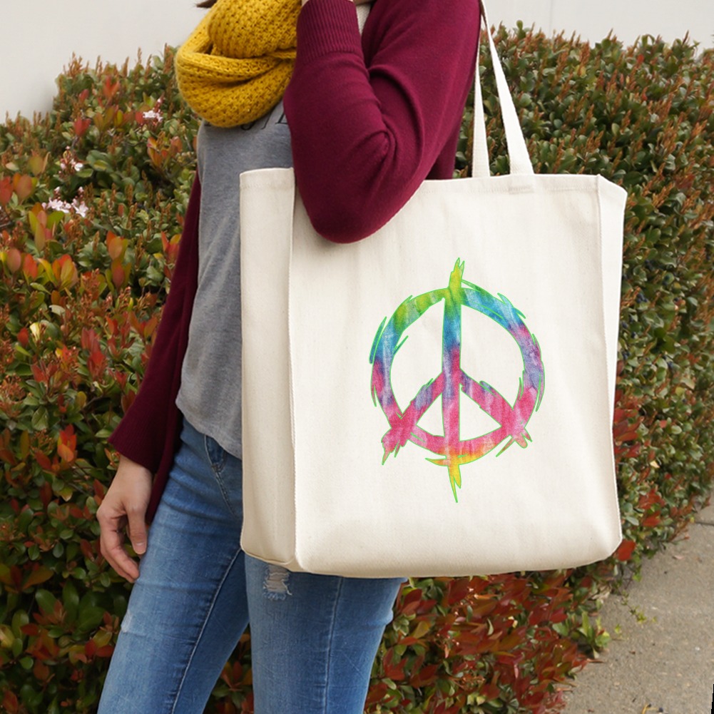 Tie Dye Peace Sign Grocery Travel Reusable Tote Bag 