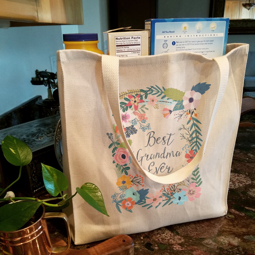 Best Grandma Ever Floral Grocery Travel Reusable Tote Bag 