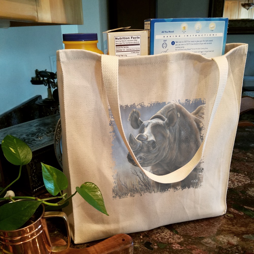 Black Rhino Rhinoceros Grocery Travel Reusable Tote Bag 