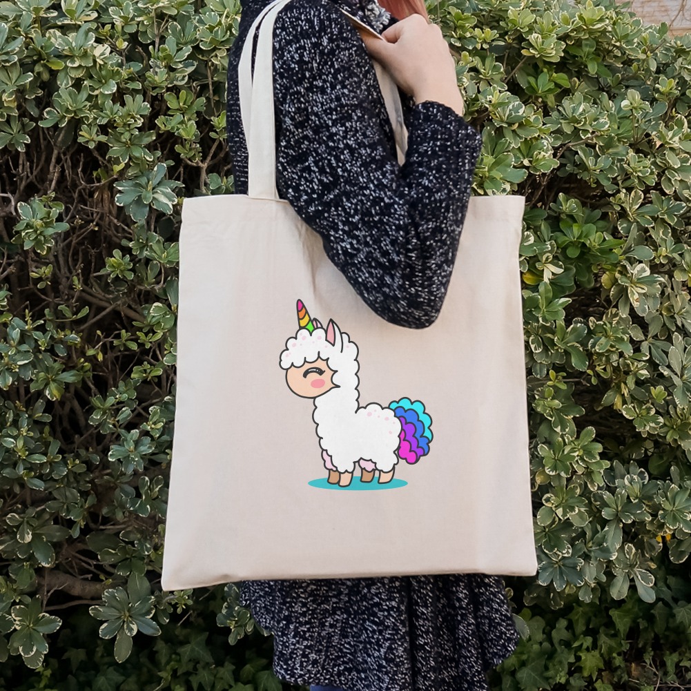 Cute Unicorn Bunny Rabbit with Rainbow Flowers Grocery Travel Reusable Tote Bag 