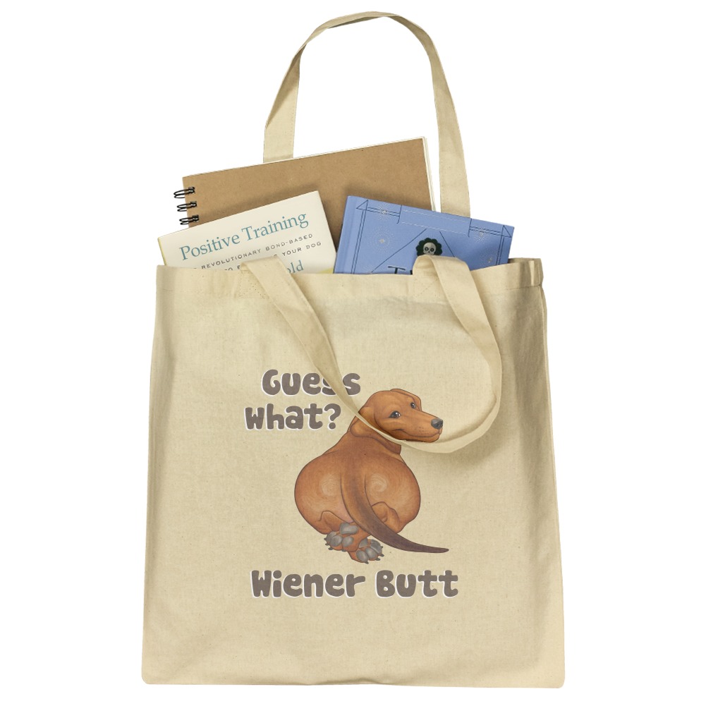 Wiener Dog Butt Dachshund Funny Grocery Travel Reusable Tote Bag Guess What 